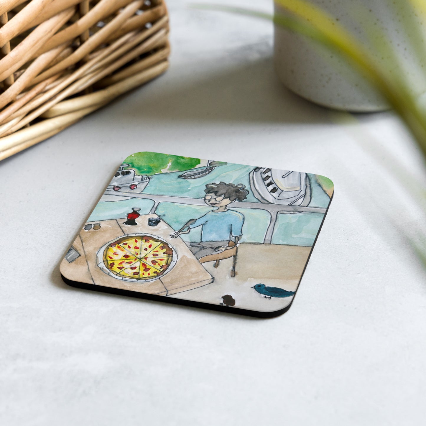 Pizza Date - Cork-back coaster